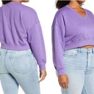 BP Nordstrom V-Neck Cropped Sweatshirt Pullover Purple NWT S